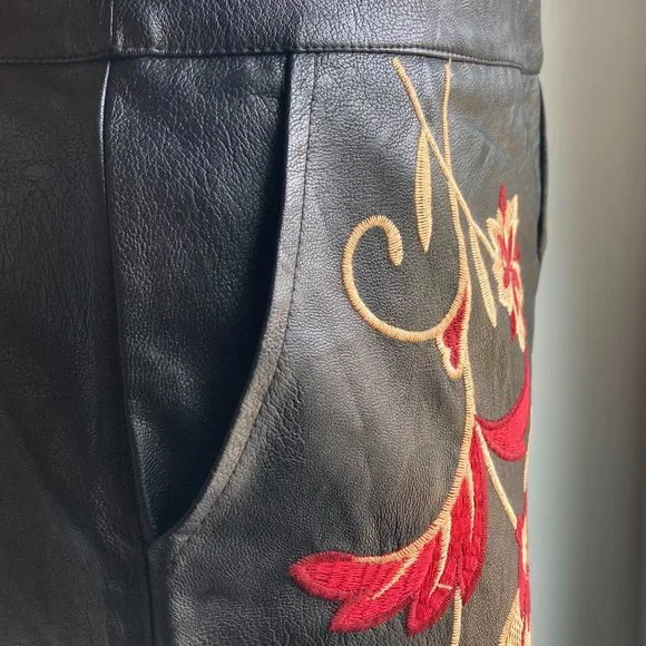 Embroidered Faux Leather Skirt - Picture 3 of 8